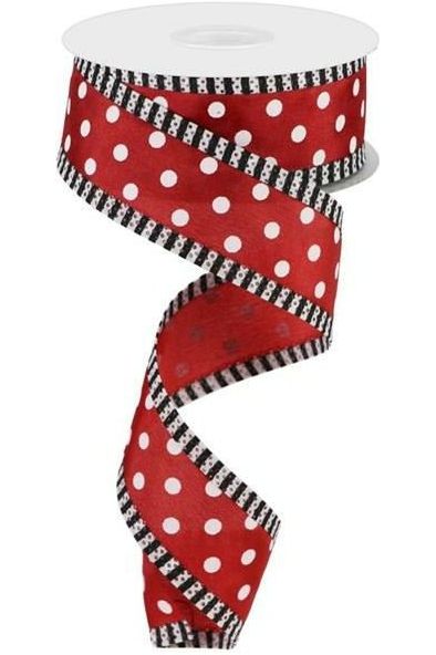 Shop For 1.5" Small Polka Dot Stripe Ribbon: Crimson Red/White (10 Yards) at Michelle's aDOORable Creations