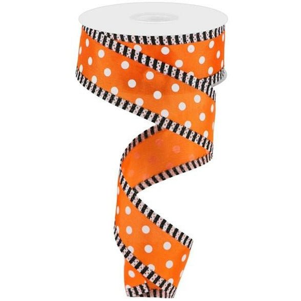 Shop For 1.5" Small Polka Dot Stripe Ribbon: Orange/White (10 Yards) at Michelle's aDOORable Creations