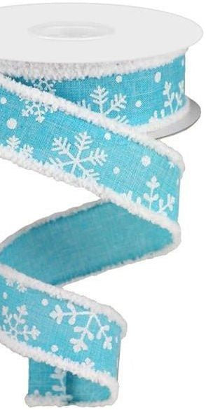 1.5" Snowflake Drift Edge Ribbon: Light Blue (10 Yards) - Michelle's aDOORable Creations - Wired Edge Ribbon