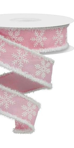 1.5" Snowflake Drift Edge Ribbon: Pink (10 Yards) - Michelle's aDOORable Creations - Wired Edge Ribbon