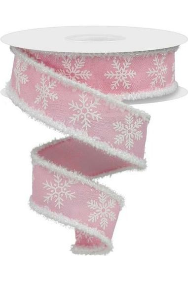 1.5" Snowflake Drift Edge Ribbon: Pink (10 Yards) - Michelle's aDOORable Creations - Wired Edge Ribbon