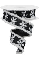 1.5" Snowflake Drift Ribbon: Black & White (10 Yards) - Michelle's aDOORable Creations - Wired Edge Ribbon