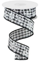1.5" Snowflake Ribbon: Black & White (10 Yards) - Michelle's aDOORable Creations - Wired Edge Ribbon