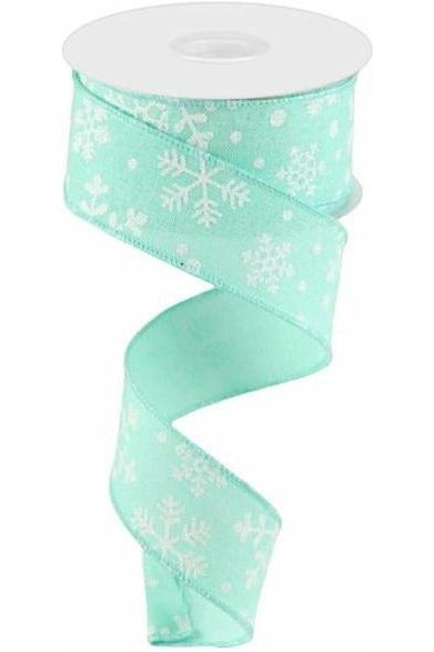 1.5" Snowflake Ribbon: Mint Green (10 Yards) - Michelle's aDOORable Creations - Wired Edge Ribbon