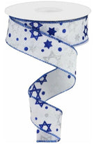 1.5" Star of David Satin Ribbon: White (10 Yards) - Michelle's aDOORable Creations - Wired Edge Ribbon