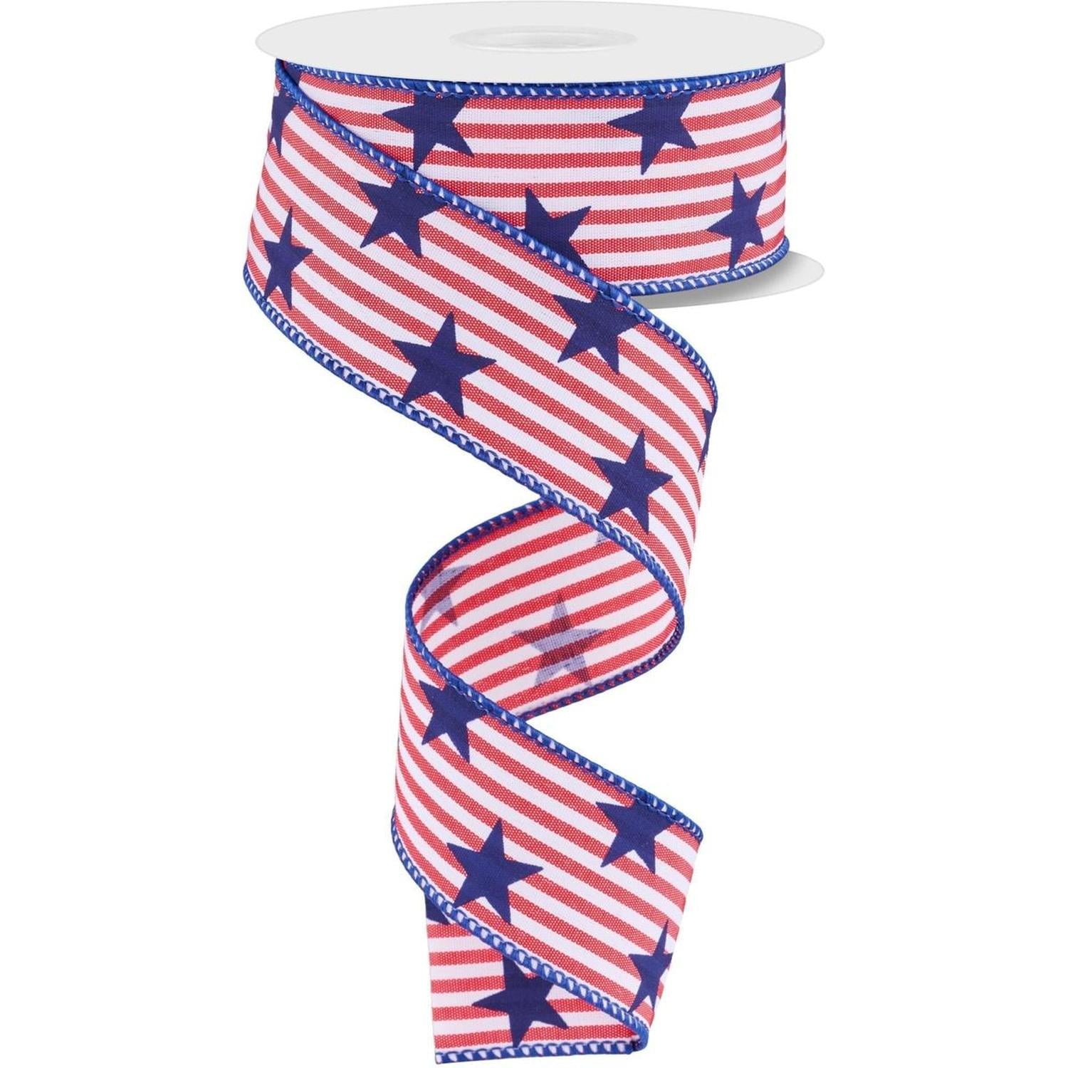 1.5" Stars On Woven Stripe: Navy Blue (10 Yards)