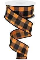 1.5" Striped Check on Royal Ribbon: Orange/Black (10 Yards) - Michelle's aDOORable Creations - Wired Edge Ribbon