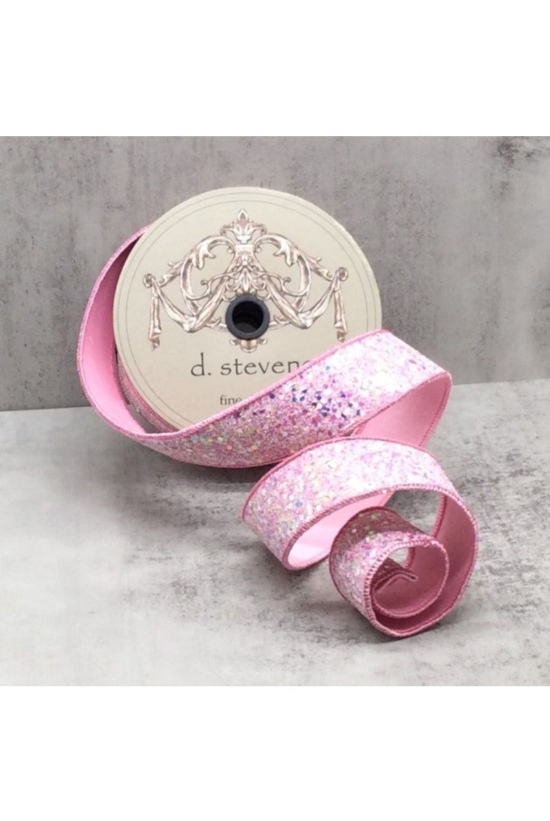 1.5" Sugar Plum Glitter Ribbon: Cotton Candy Pink (10 Yards) - Michelle's aDOORable Creations - Wired Edge Ribbon