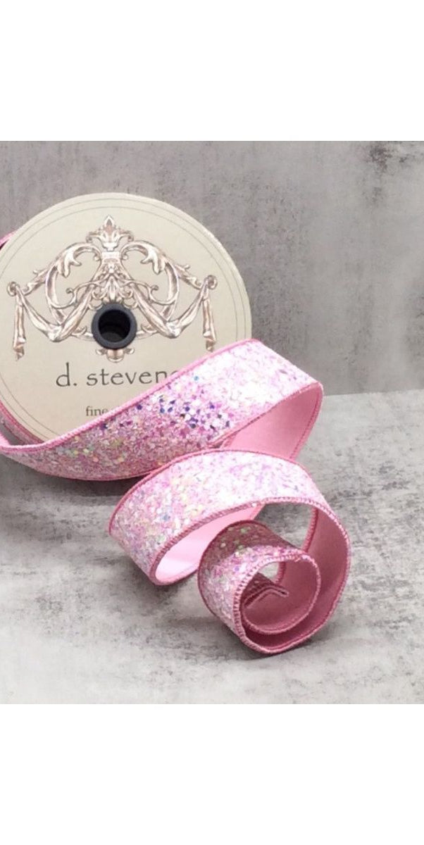 1.5" Sugar Plum Glitter Ribbon: Cotton Candy Pink (10 Yards) - Michelle's aDOORable Creations - Wired Edge Ribbon