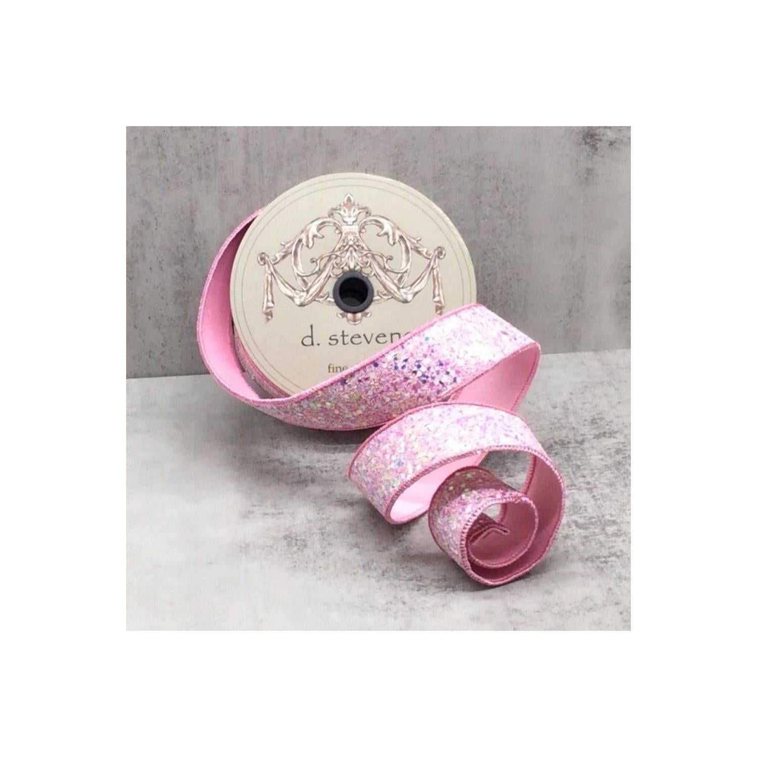 1.5" Sugar Plum Glitter Ribbon: Cotton Candy Pink (10 Yards)