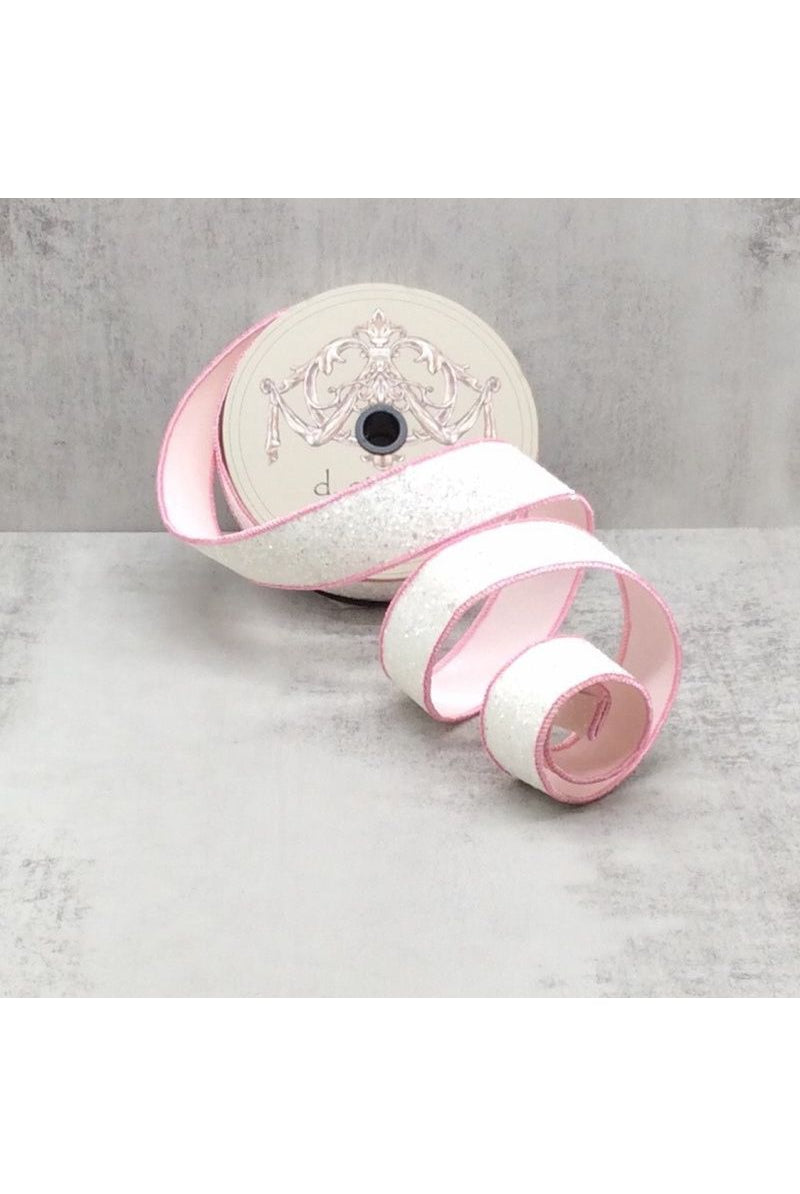 1.5" Sugar Plum Glitter Ribbon: Whispy White (10 Yards) - Michelle's aDOORable Creations - Wired Edge Ribbon