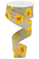 1.5" Sunflower on Canvas Ribbon: Beige (10 Yards) - Michelle's aDOORable Creations - Wired Edge Ribbon