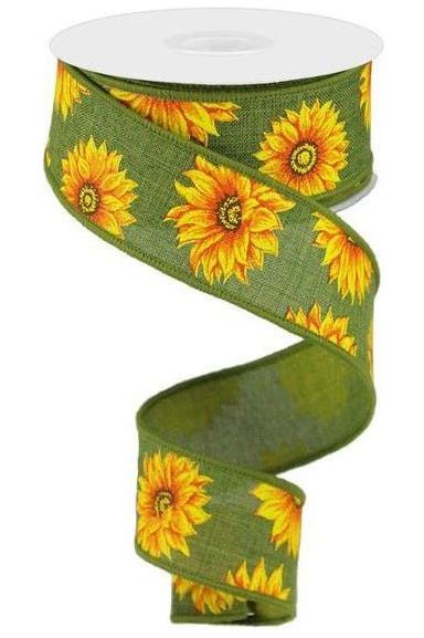 Shop For 1.5" Sunflower on Canvas Ribbon: Green (10 Yards) RG0187244