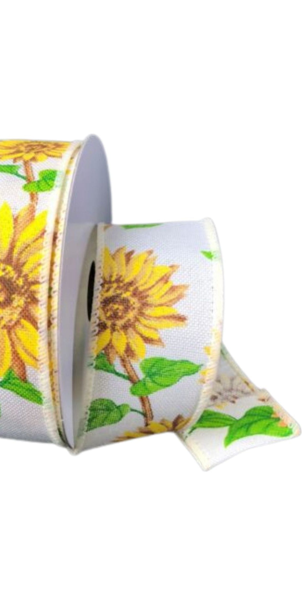 1.5" Sunflowers Linen Ribbon: Ivory (10 Yards) - Michelle's aDOORable Creations - Wired Edge Ribbon