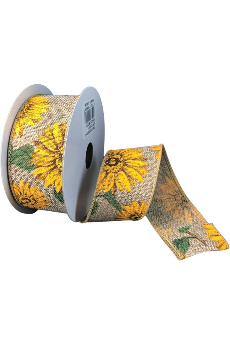 1.5" Sunflowers Linen Ribbon: Light Natural (10 Yards) - Michelle's aDOORable Creations - Wired Edge Ribbon