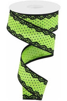 1.5" Swiss Dots Lace Edge Ribbon: Lime Green (10 Yards) - Michelle's aDOORable Creations - Wired Edge Ribbon