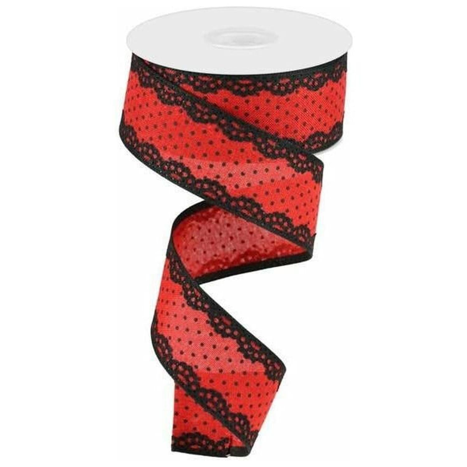 1.5" Swiss Dots Lace Edge Ribbon: Red (10 Yards)