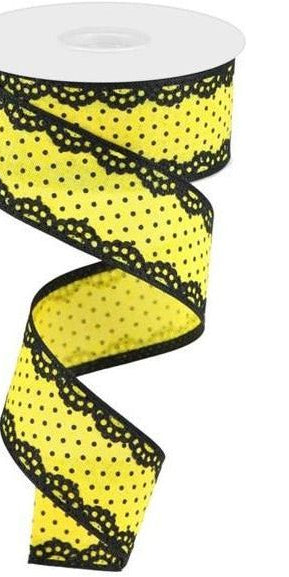 1.5" Swiss Dots Lace Edge Ribbon: Yellow (10 Yards) - Michelle's aDOORable Creations - Wired Edge Ribbon