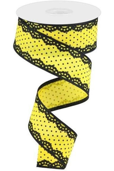 1.5" Swiss Dots Lace Edge Ribbon: Yellow (10 Yards) - Michelle's aDOORable Creations - Wired Edge Ribbon