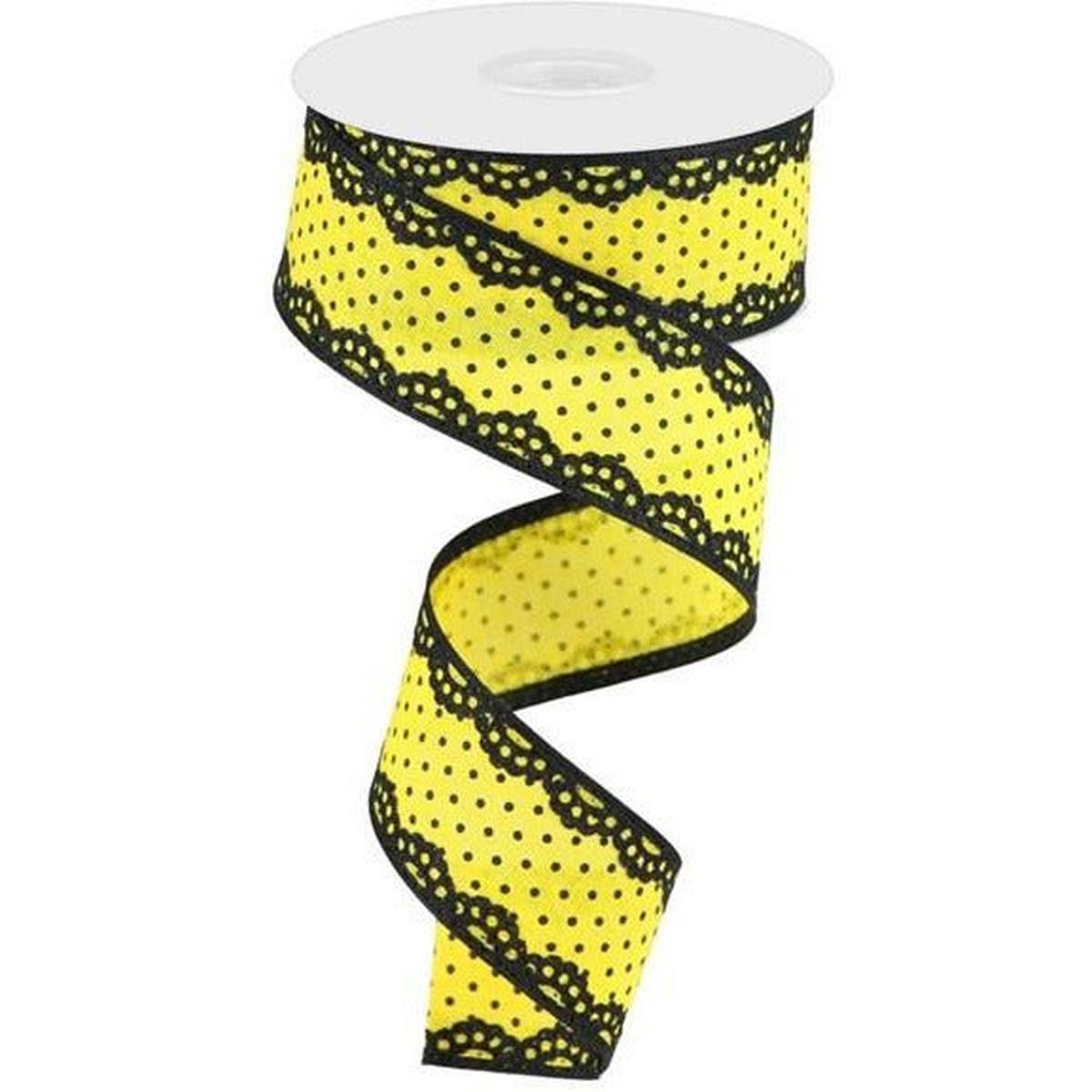 Shop For 1.5" Swiss Dots Lace Edge Ribbon: Yellow (10 Yards) at Michelle's aDOORable Creations