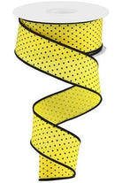 1.5" Swiss Dots Ribbon: Sun Yellow & Black (10 Yards) - Michelle's aDOORable Creations - Wired Edge Ribbon