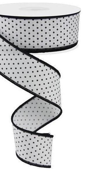 1.5" Swiss Dots Ribbon: White & Black (10 Yards) - Michelle's aDOORable Creations - Wired Edge Ribbon
