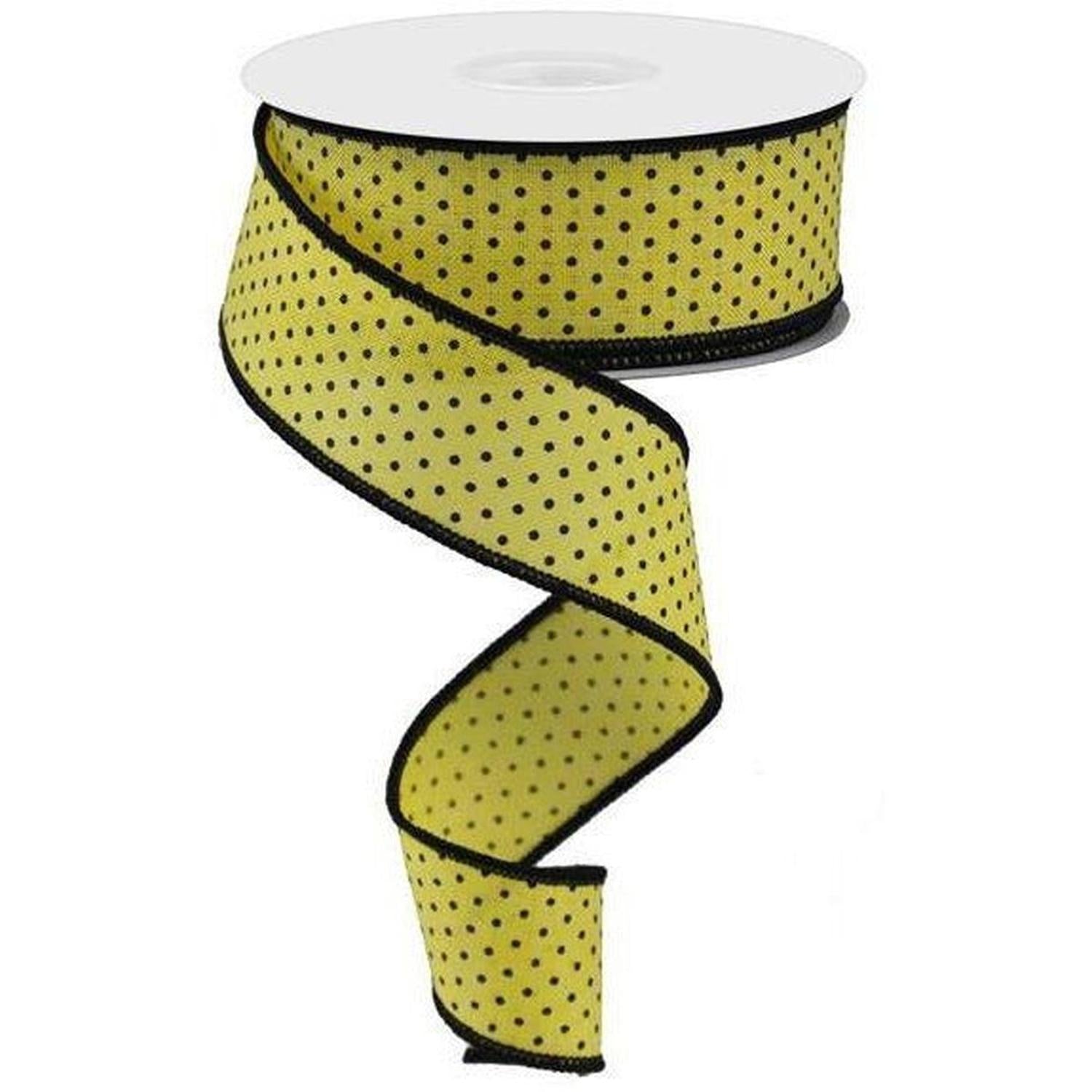 1.5" Swiss Dots Ribbon: Yellow & Black (10 Yards)