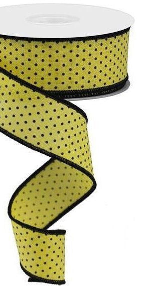 1.5" Swiss Dots Ribbon: Yellow & Black (10 Yards) - Michelle's aDOORable Creations - Wired Edge Ribbon