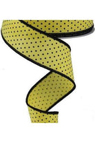 1.5" Swiss Dots Ribbon: Yellow & Black (10 Yards) - Michelle's aDOORable Creations - Wired Edge Ribbon