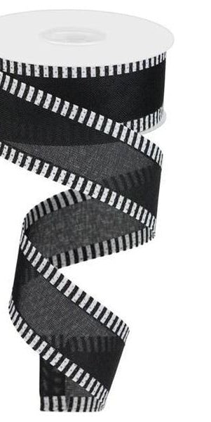1.5" Thin Stripe Edge Royal Ribbon: Black (10 Yards) - Michelle's aDOORable Creations - Wired Edge Ribbon