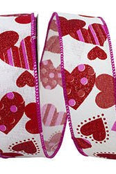 1.5" Tossed Hearts Ribbon: White (20 Yards) - Michelle's aDOORable Creations - Wired Edge Ribbon