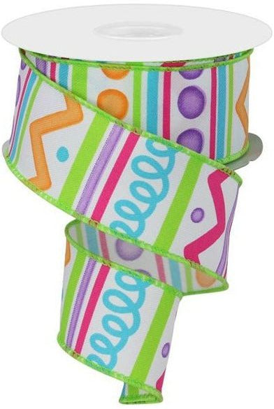 1.5" Tribal Stripes Ribbon: White (10 Yards) - Michelle's aDOORable Creations - Wired Edge Ribbon