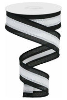 1.5" Tricolor Striped Ribbon: Black & White (10 Yards) - Michelle's aDOORable Creations - Wired Edge Ribbon
