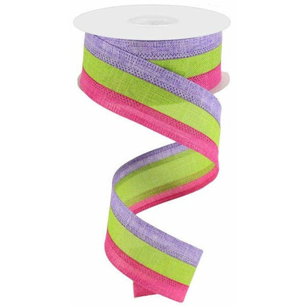 Shop For 1.5" Tricolor Striped Ribbon: Lavender, Fuchsia, & Lime Green (10 Yards) at Michelle's aDOORable Creations