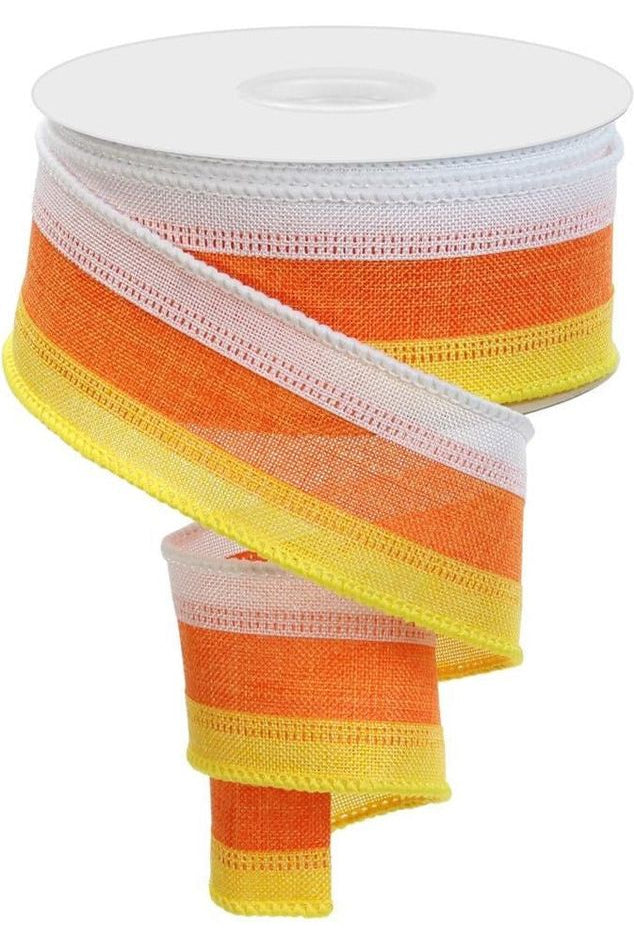 1.5" Tricolor Striped Ribbon: Orange/White,Yellow (10 Yards) - Michelle's aDOORable Creations - Wired Edge Ribbon
