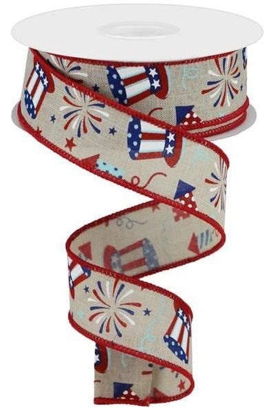 1.5" Uncle Sam Fireworks Ribbon: Natural (10 Yards) - Michelle's aDOORable Creations - Wired Edge Ribbon