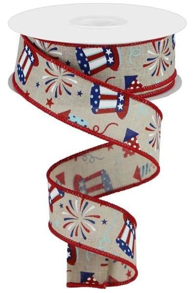 1.5" Uncle Sam Fireworks Ribbon: Natural (10 Yards) - Michelle's aDOORable Creations - Wired Edge Ribbon
