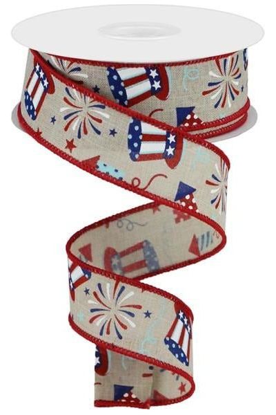 Shop For 1.5" Uncle Sam Fireworks Ribbon: Natural (10 Yards) at Michelle's aDOORable Creations