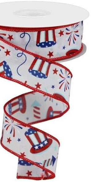 1.5" Uncle Sam Fireworks Ribbon: White (10 Yards) - Michelle's aDOORable Creations - Wired Edge Ribbon