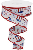 1.5" Uncle Sam Fireworks Ribbon: White (10 Yards) - Michelle's aDOORable Creations - Wired Edge Ribbon