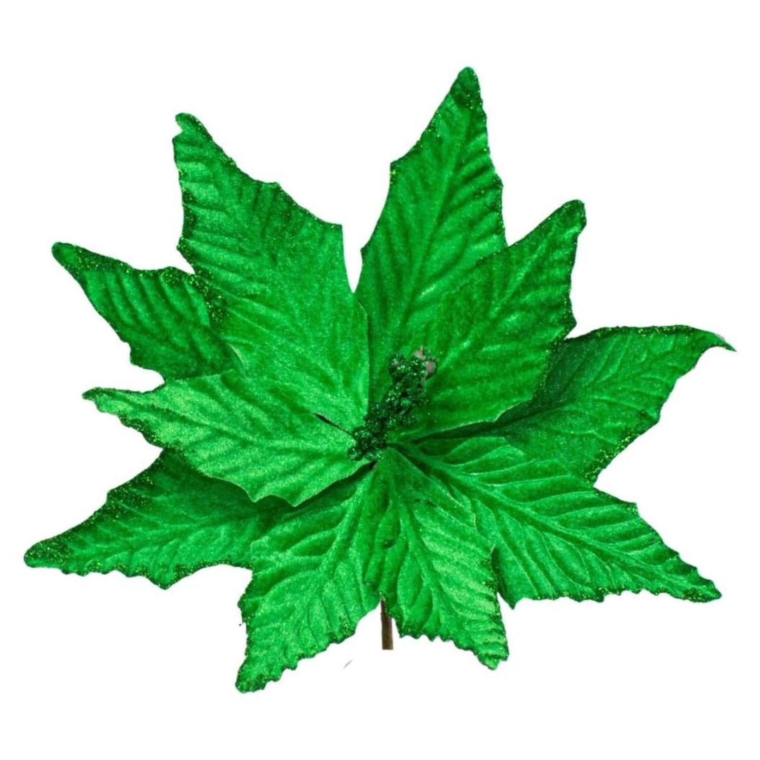 Shop For 15" Velvet Poinsettia Pick: Green at Michelle's aDOORable Creations