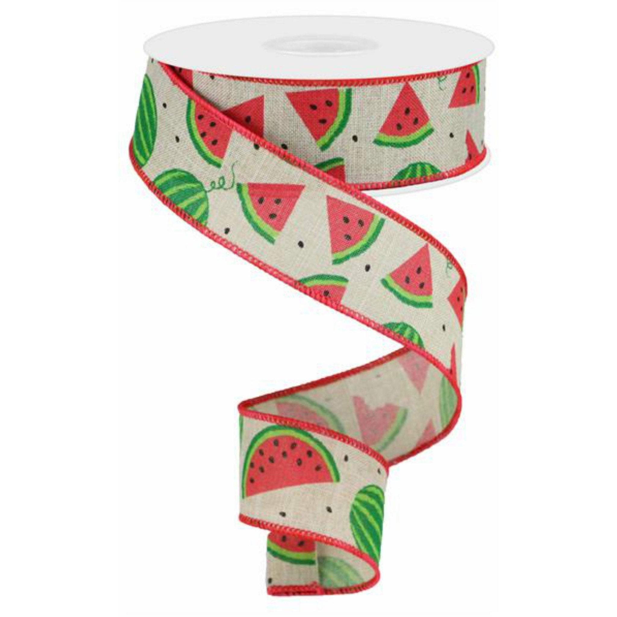 Shop For 1.5" Watermelon Slices Canvas Ribbon: Natural (10 Yards) at Michelle's aDOORable Creations