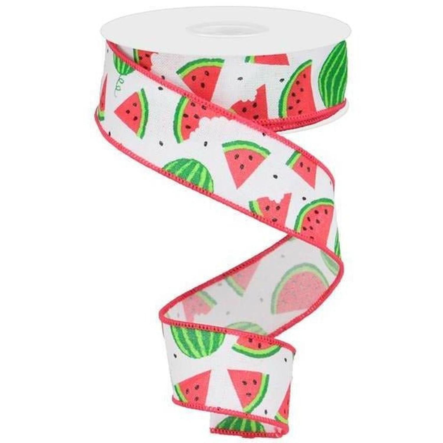 1.5" Watermelon Slices Canvas Ribbon: White (10 Yards)