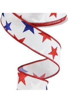 1.5" White Royal Canvas Ribbon: Patriotic Stars (10 Yards) - Michelle's aDOORable Creations - Wired Edge Ribbon