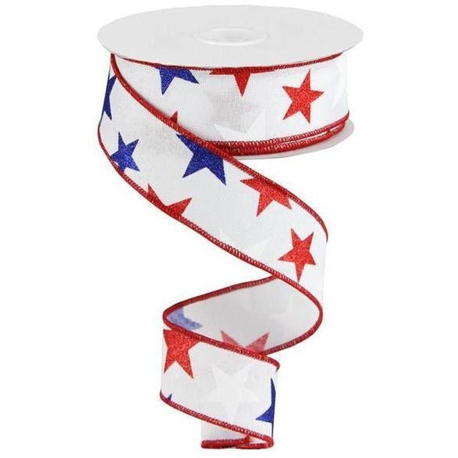 Shop For 1.5" White Royal Canvas Ribbon: Patriotic Stars (10 Yards) at Michelle's aDOORable Creations
