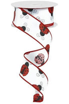 1.5" White Satin Ladybug Ribbon (10 Yards) - Michelle's aDOORable Creations - Wired Edge Ribbon