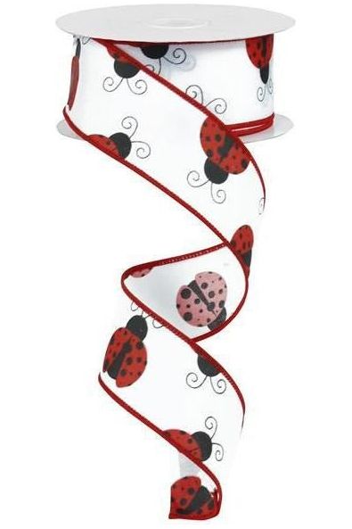 Shop For 1.5" White Satin Ladybug Ribbon (10 Yards) at Michelle's aDOORable Creations