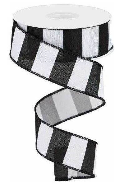 1.5" Wide Stripe Ribbon: Black & White (10 Yard) - Michelle's aDOORable Creations - Wired Edge Ribbon