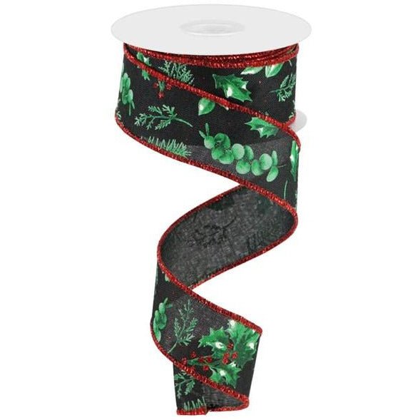Shop For 1.5" Winter Foliage Ribbon: Green (10 Yards) at Michelle's aDOORable Creations