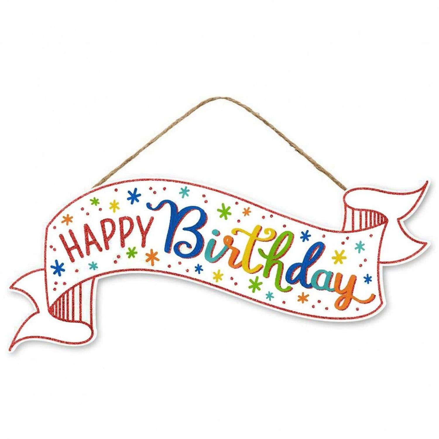 15" Wooden Banner Sign: Glitter Birthday